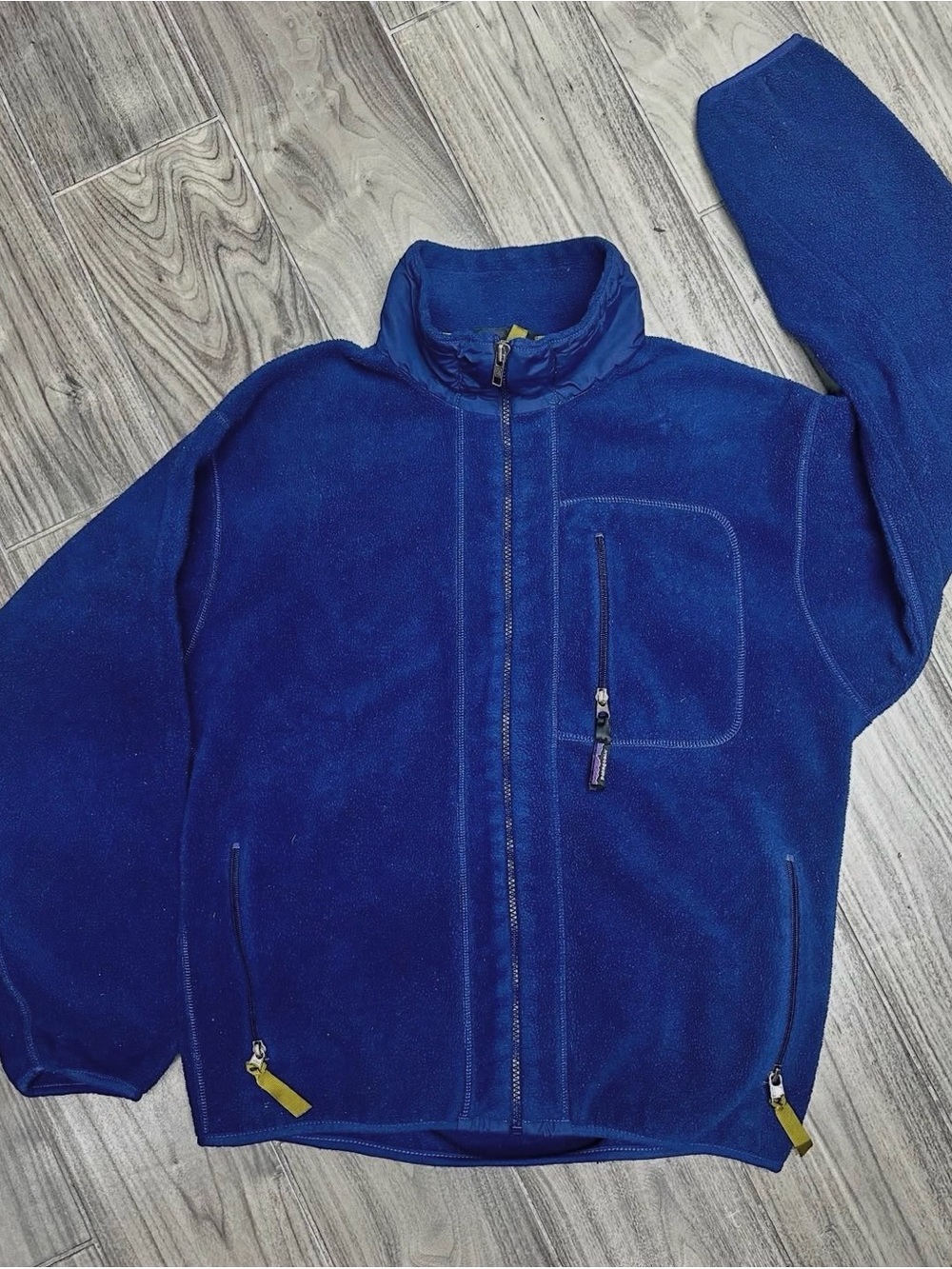 Patagonia Navy Blue Fleece with Olive Trim